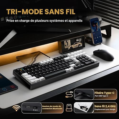 YUNZII AL98 QMK/VIA Wireless Mechanical Gaming Keyboard, Full Aluminum, BT/2.4G/USB-C, Pre-Lubed Hot Swappable Linear Switches Gasket Mount 1800 Layout (Black, Milk V2 Switch) - 3