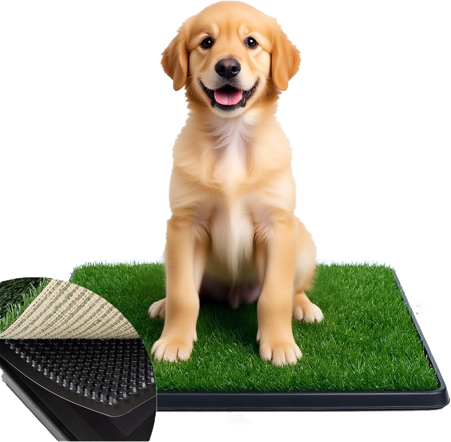 Dog Grass Pad with Tray -3 Layered System Artificial Turf Grass Potty, Reusable Puppy Pee Pads for Dogs, Portable Dog Litter Box for Indoor/Outdoor Potty Training Toilet(25x20 in) 25"x20"