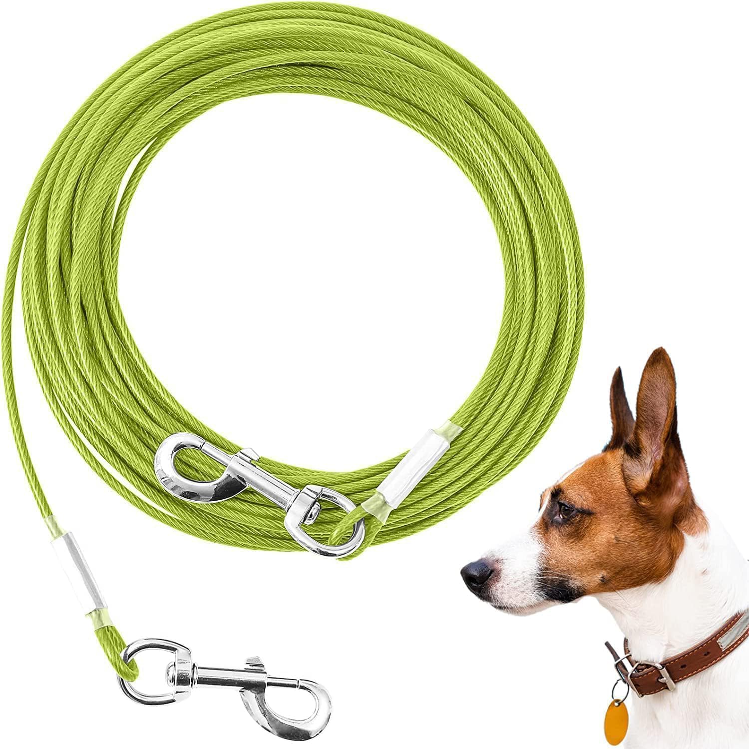 Cavo per legare cani da 45 m, resistente, per cani di taglia grande fino a 56,7 kg, resistente, per esterni, cortile e campeggio, verde