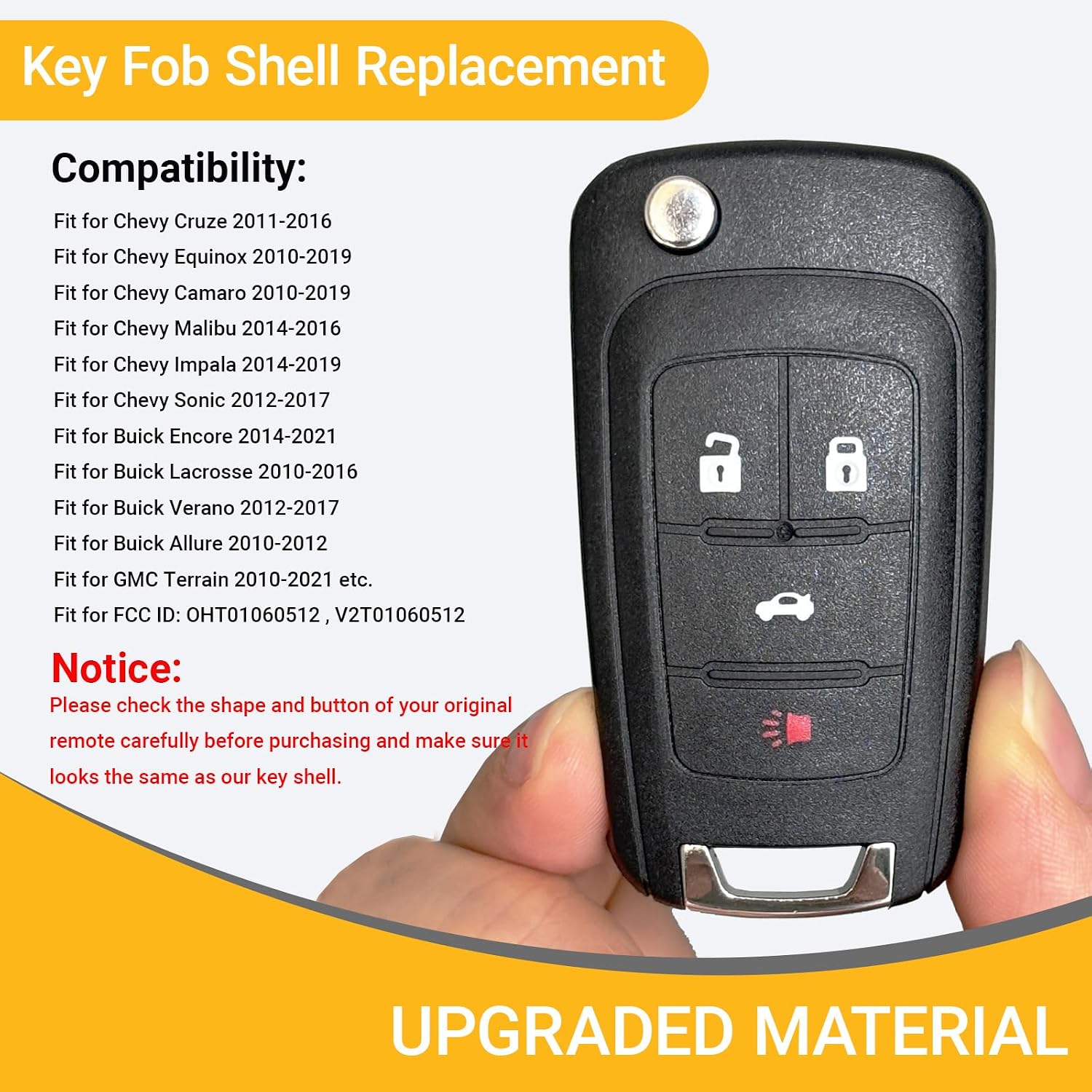 2 Pack Replacement Key Fob Cover Case Fits for 2011 2012 2013 2014 2015 2016 2017 2018 2019 Chevy Cruze Camaro Equinox Malibu Sonic Impala Buick Regal Verano Encore Lacrosse GMC Terrain Key Fob Shell