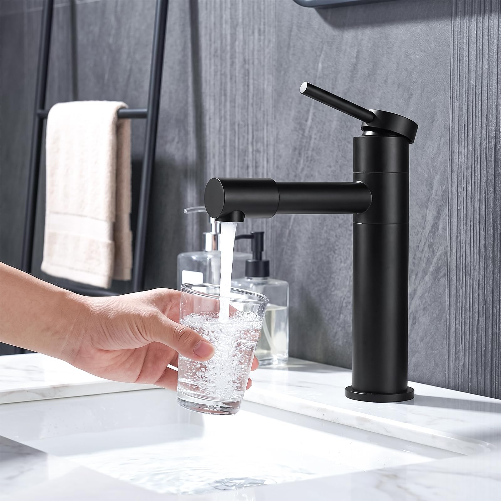 Robinet Lavabo pour Vasque a Poser Mitigeur Pivotant à 360° Noir
