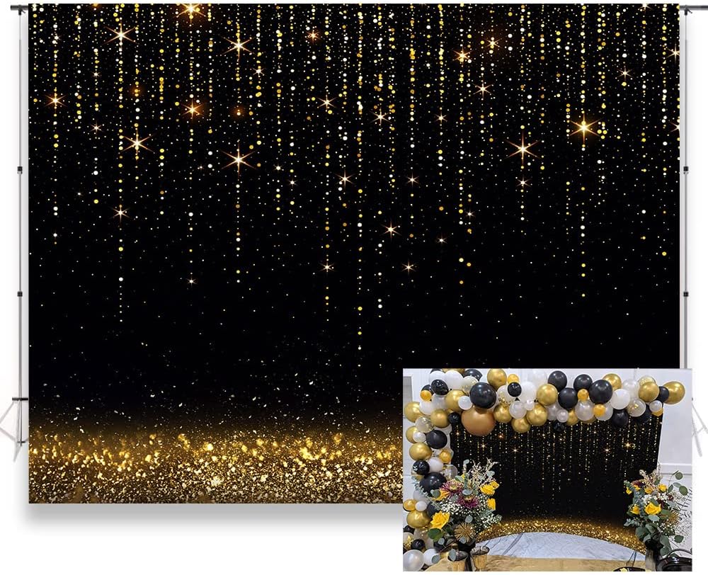 LYWYGG 7x5FT Gold Glitter Photography Backdrop - Speckle Bokeh Background For Studio Photos