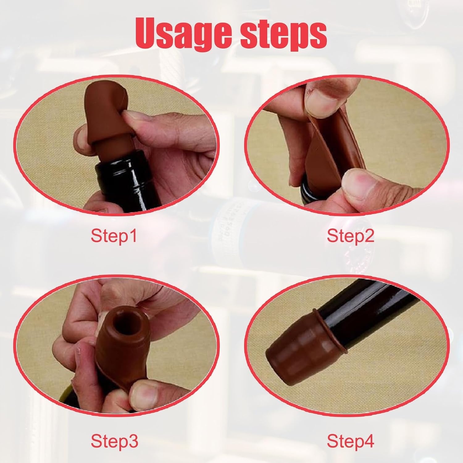 Silicone Wine Stoppers, Red Reusable Bottle Sealers for Wine and Spirits, 9 Pack, 2.8cm x 7cm Premium Preserving Caps