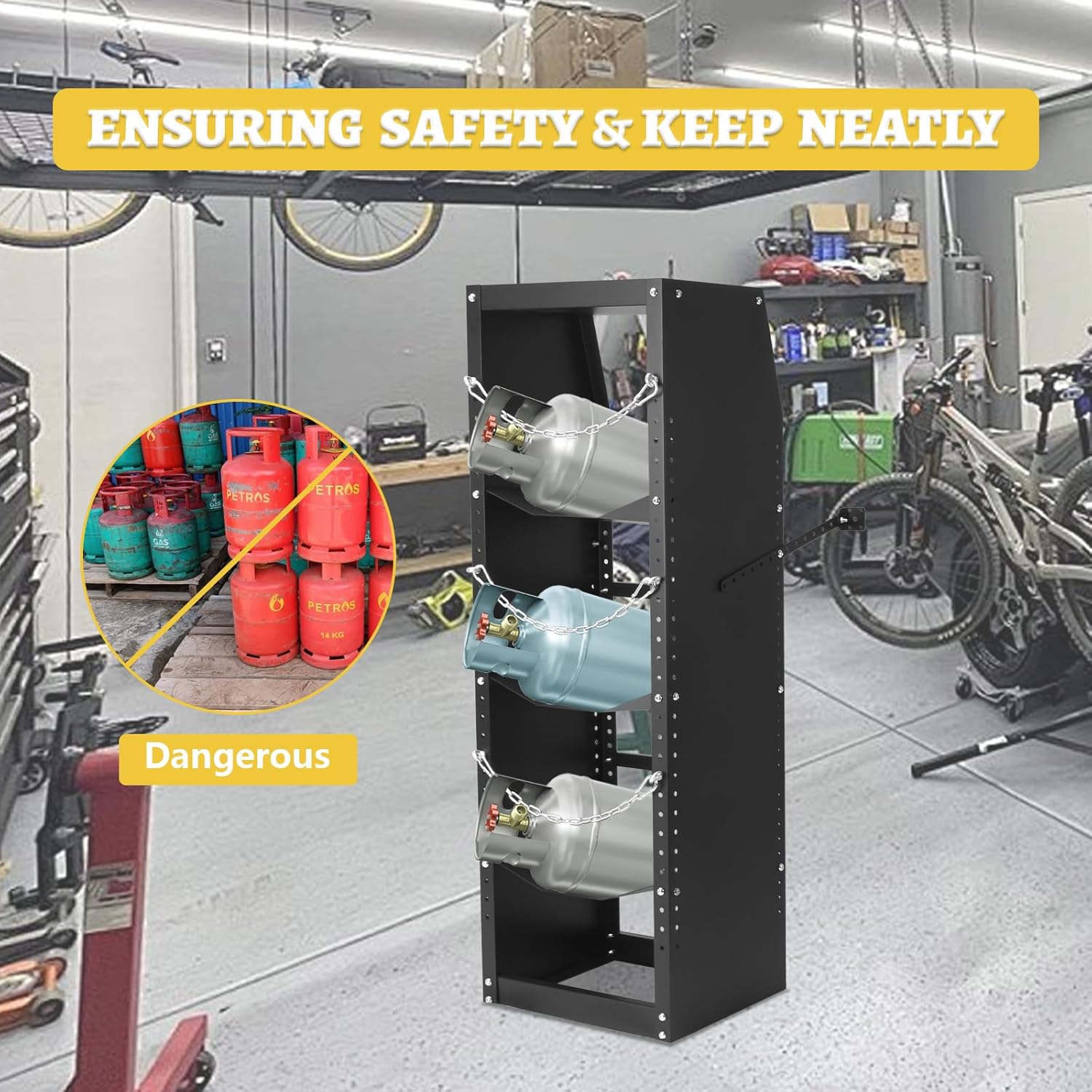Refrigerant Tank Rack, Freon Tank Holder 46" H x 15" W x 15" D for Nitrogen, Oxygen, Nitrogen Tank Holder Cargo Van Shelving Steel Propane Tank Storage