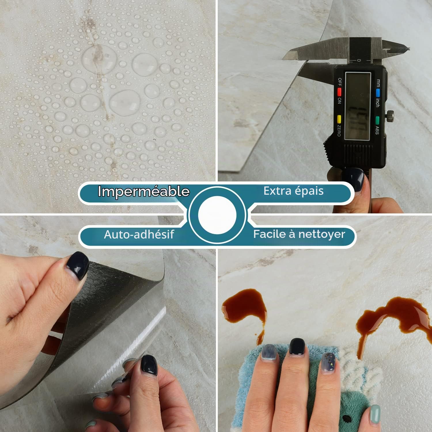 VEELIKE Dalle PVC Adhesive Sol Marbre Beige Autocollant de Sol Cuisine Marbre Gris Auto-adhésif Salle de Bain Imperméable Stickers Carrelage Épaissir 1.5mm 12 Pièces 60 cm x 30 cm