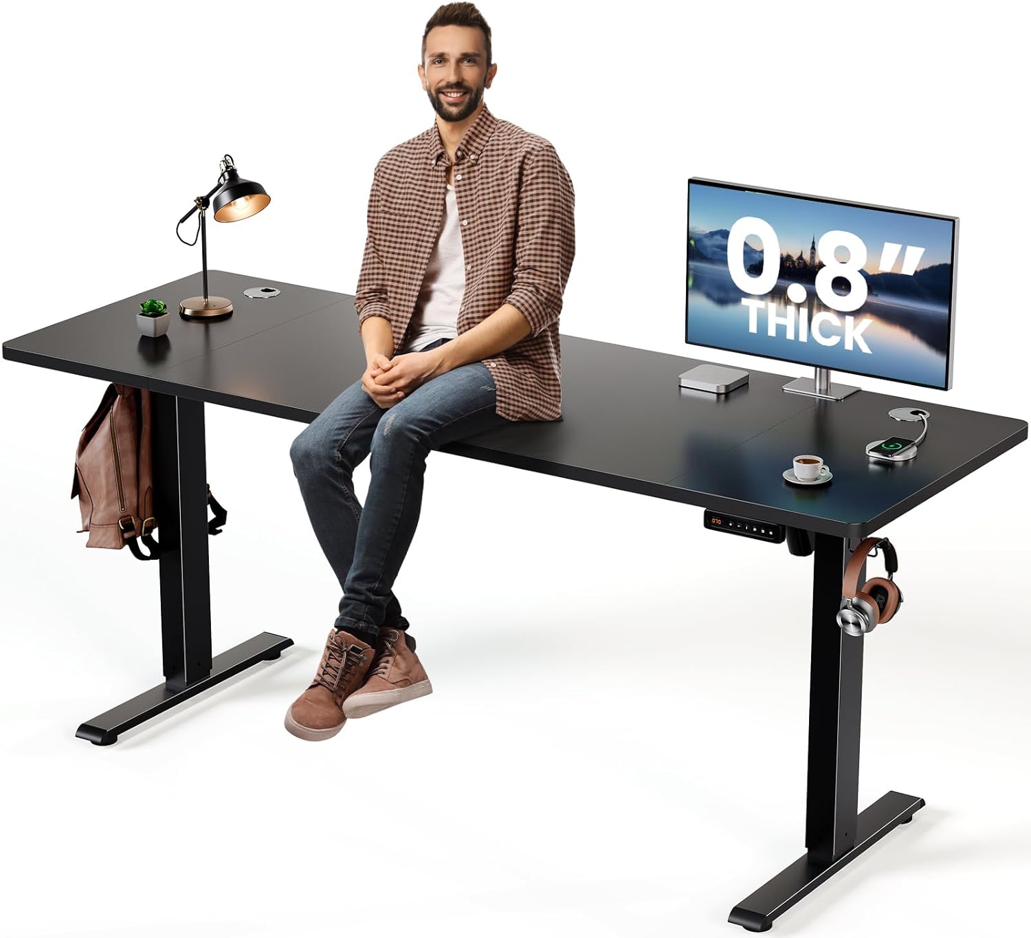 Electric Standing Desk Adjustable - 63 x 24 Inch Sit Stand up Desk with 0.8 Inch Thick Tabletop - Adjustable Height Table with 3 Memory Preset, Cable Management for Home Office