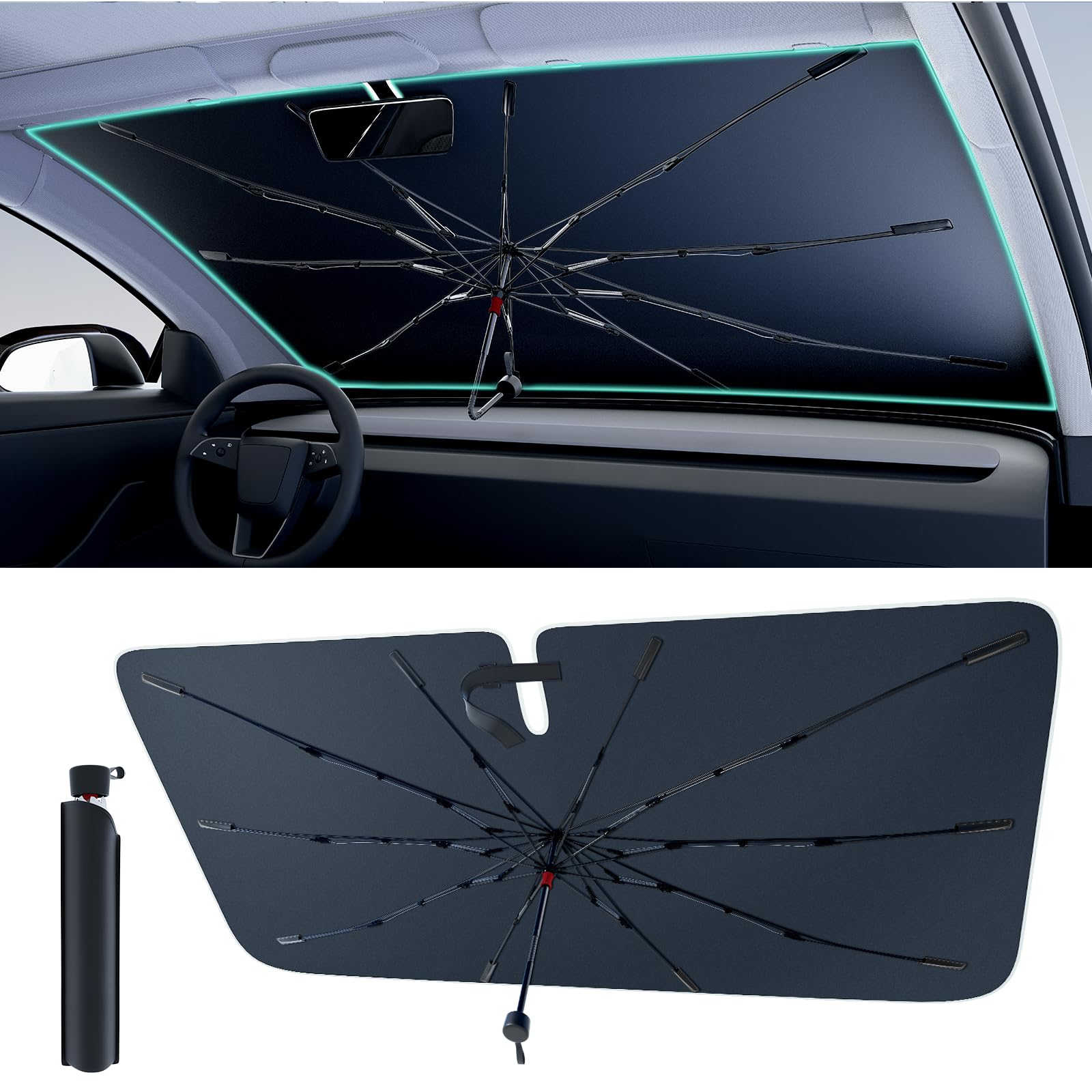 Zanch2025 Upgrade Car Windshield Sun Shade Umbrella [Nano Ice Coating-100% Sun Block] Heat Insulation Protection Keep Cool Front Window Sunshade Medium (57 * 32in) for SUVs/Pickups/Sedans