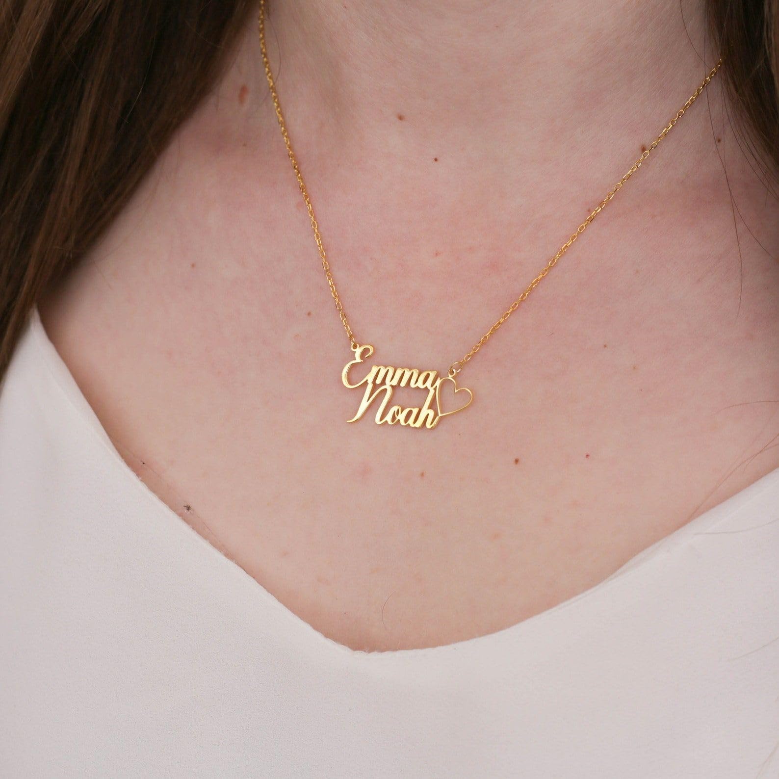 Argento sterling doppio collana con nome coppia cuore gioiello