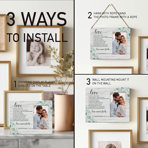 Miniatura 5 de IAXIC Regalos de boda para parejas, marco de fotos de aniversario de escritura religiosa, marcos de fotos rústicos, regalos cristianos para mujeres