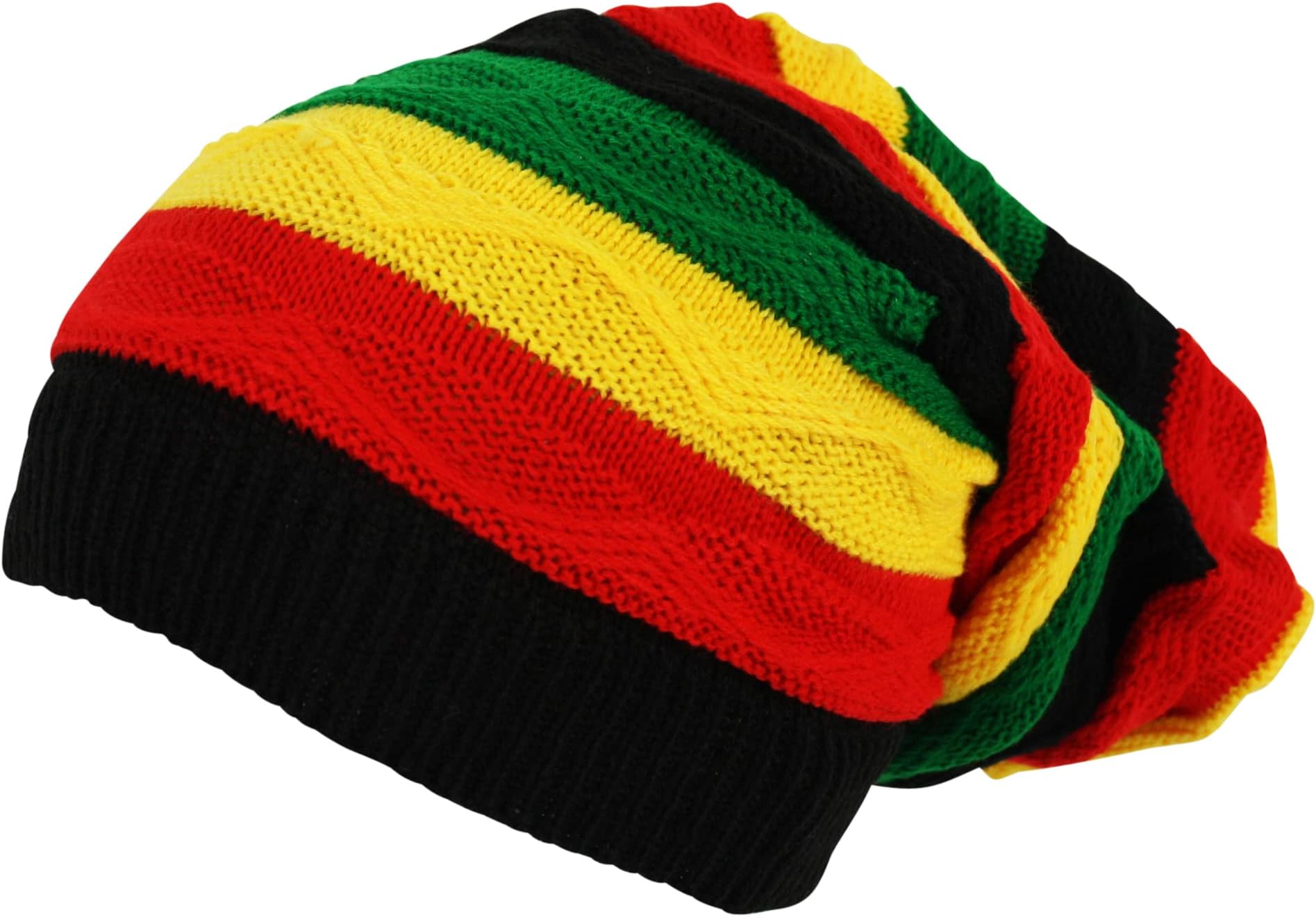 Rasta Oversized Slouch Beanie Cap Hat Striped Knitted