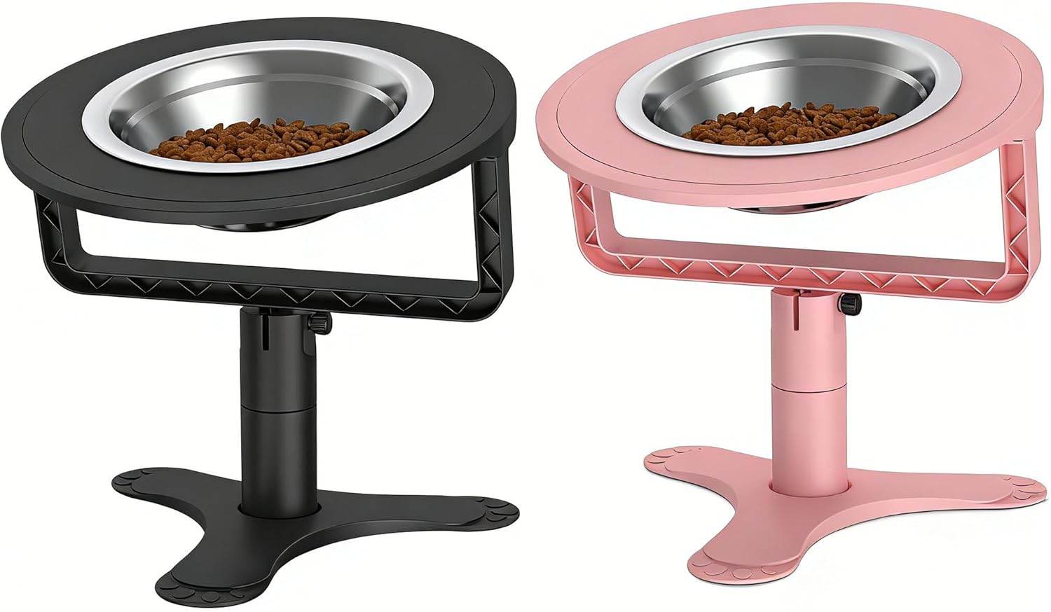 Raised Cat Bowls with Height-Adjustable Stand 15° Tilted Cat Food Bowls Non-Slip Feeder Adjusts to 2.4", 4.02",5.98" with Stainless Steel Bowls Whisker Friendly for Cats and Puppy