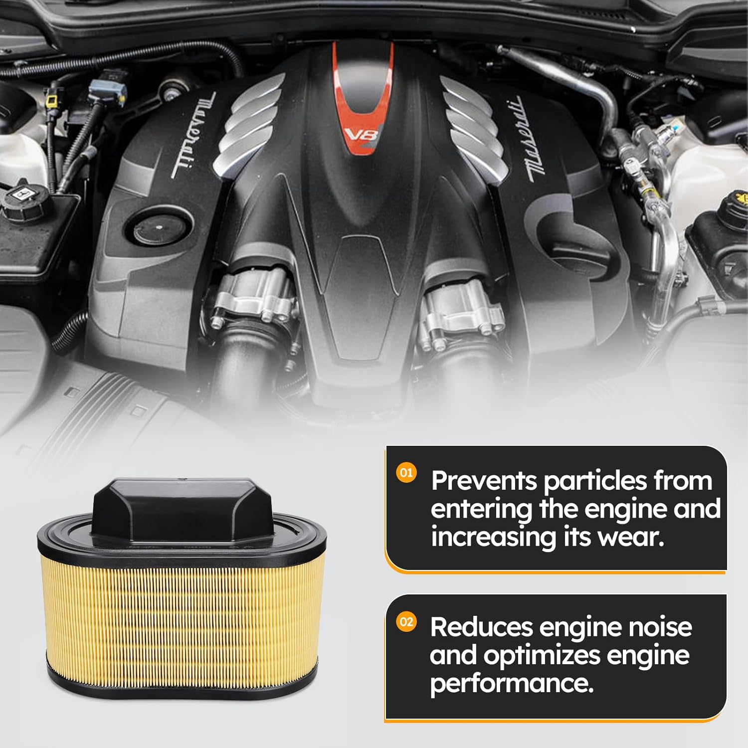 670001545 2PCS Engine Air Filter for 2014-2012 Maserati Ghibli, 2017-2022 Levante,2014-2020 Quattroporte V6 3.0L 3.8L Replace # PA99301