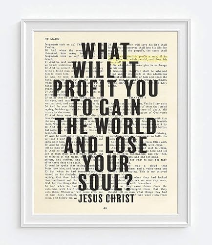 Miniatura 3 de What Will It Profit You To Gain the World and Lose Your Soul, Jesus Christ Quote, Mark 8:36, Christian Art Print, Unframed, Vintage Bible Verse Wall