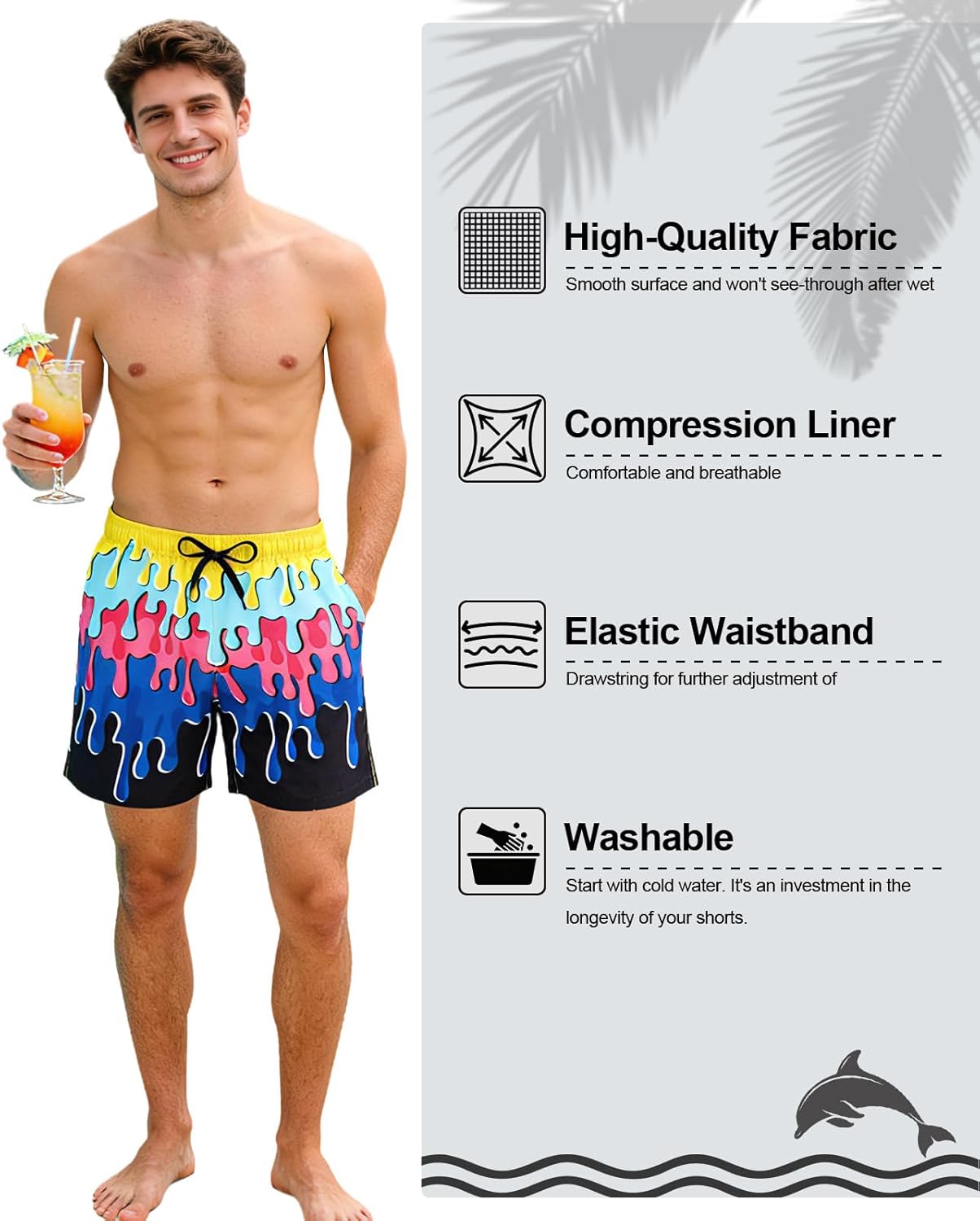 Cozople Mens Swimming Trunks with Compression Liner Swim Shorts 7 inch Quick Dry Bathing Suit Anti Chafe Boardshorts