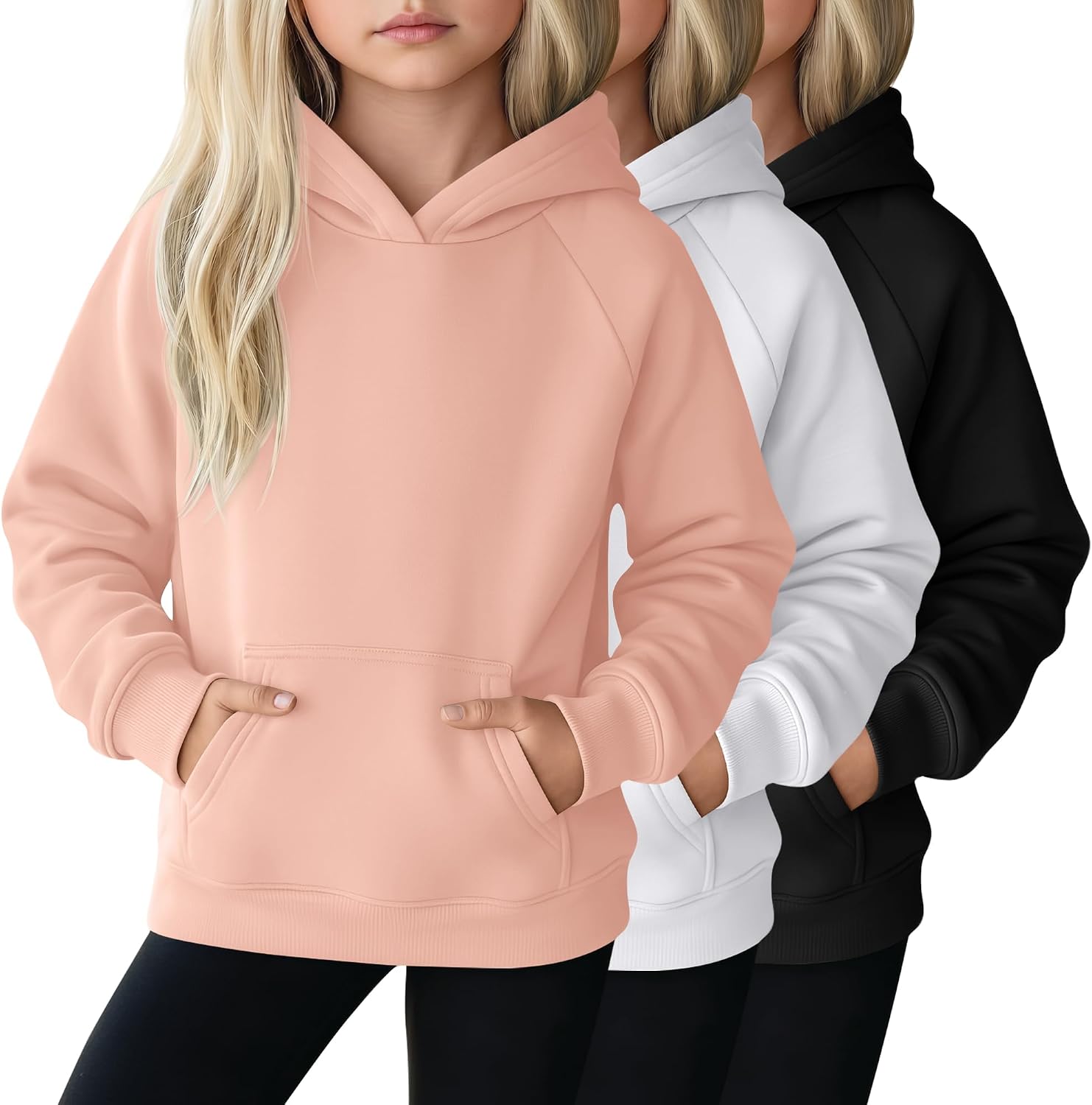 3 Pack Girls Hoodies Lightweight Sweatshirts