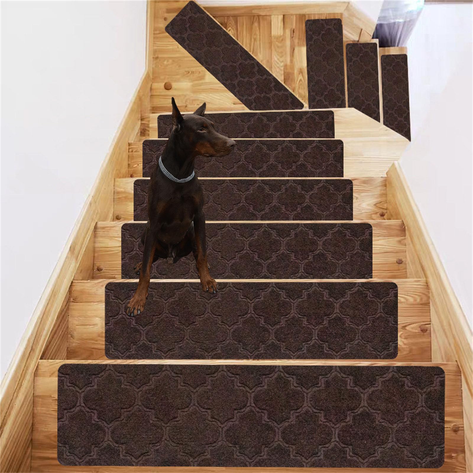 TYYCKJ Carpet Stair Treads Self Adhesive, Non-Slip Carpet Stair Runner Carpet Stairs Mats Removable Reused for Kids Elders and Pets (15pc,Vintage-Brown)