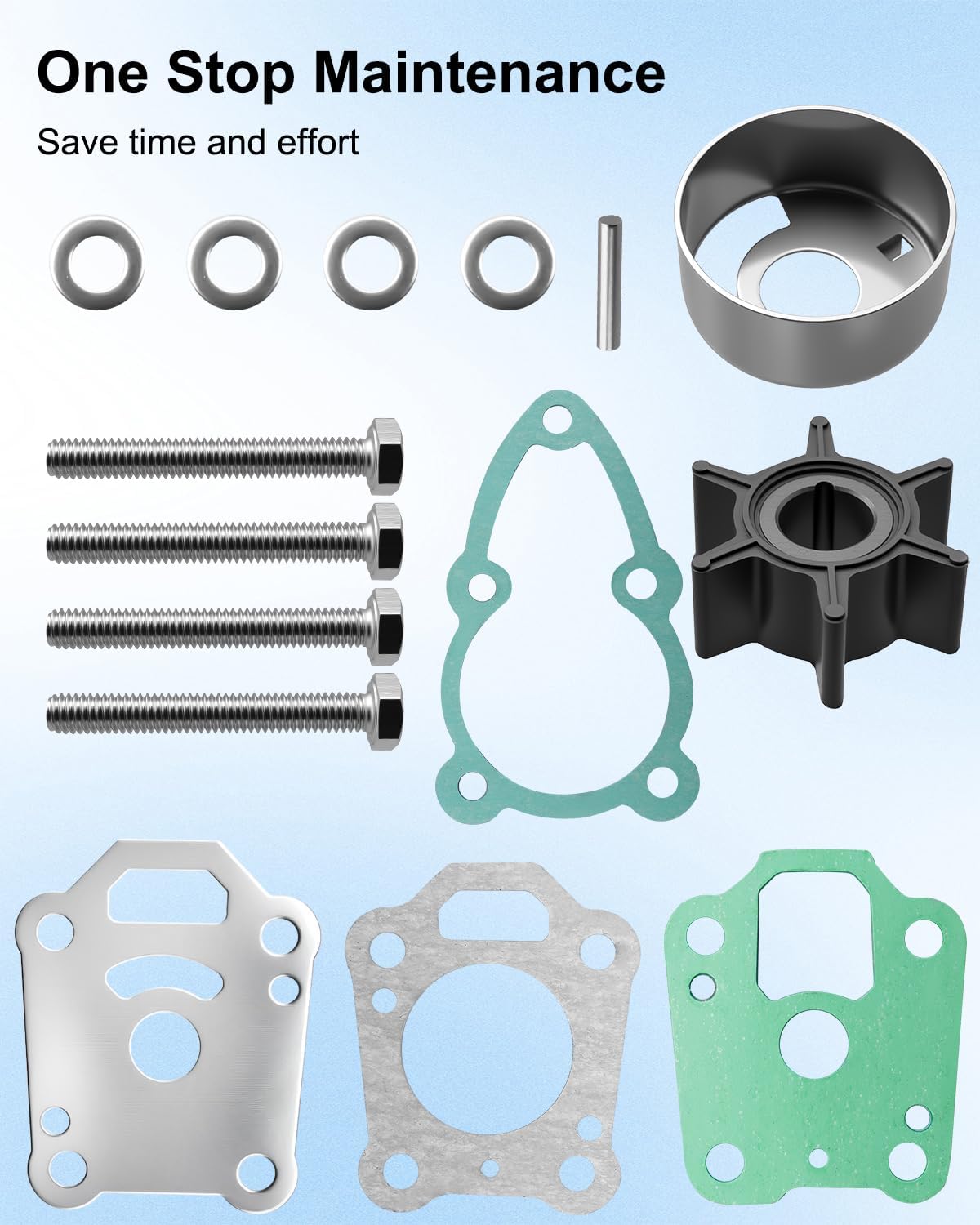 Marine Water Pump Impeller Repair Kit Fit for Nissan Tohatsu Mercury Evinrude Johnson OMC BRP Boat Engine 4HP 5HP 6HP, Replace 369873220 369873220M 369-87322-0 16159A03 16159T01 5040133 5041691