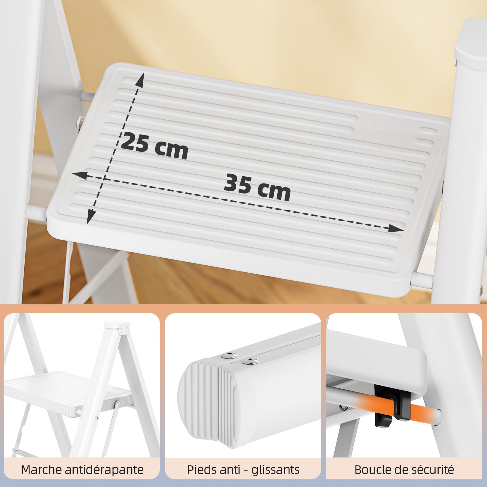 KINGRACK échelle Pliante 2 marches sans Rampe, 150 kg Blanc