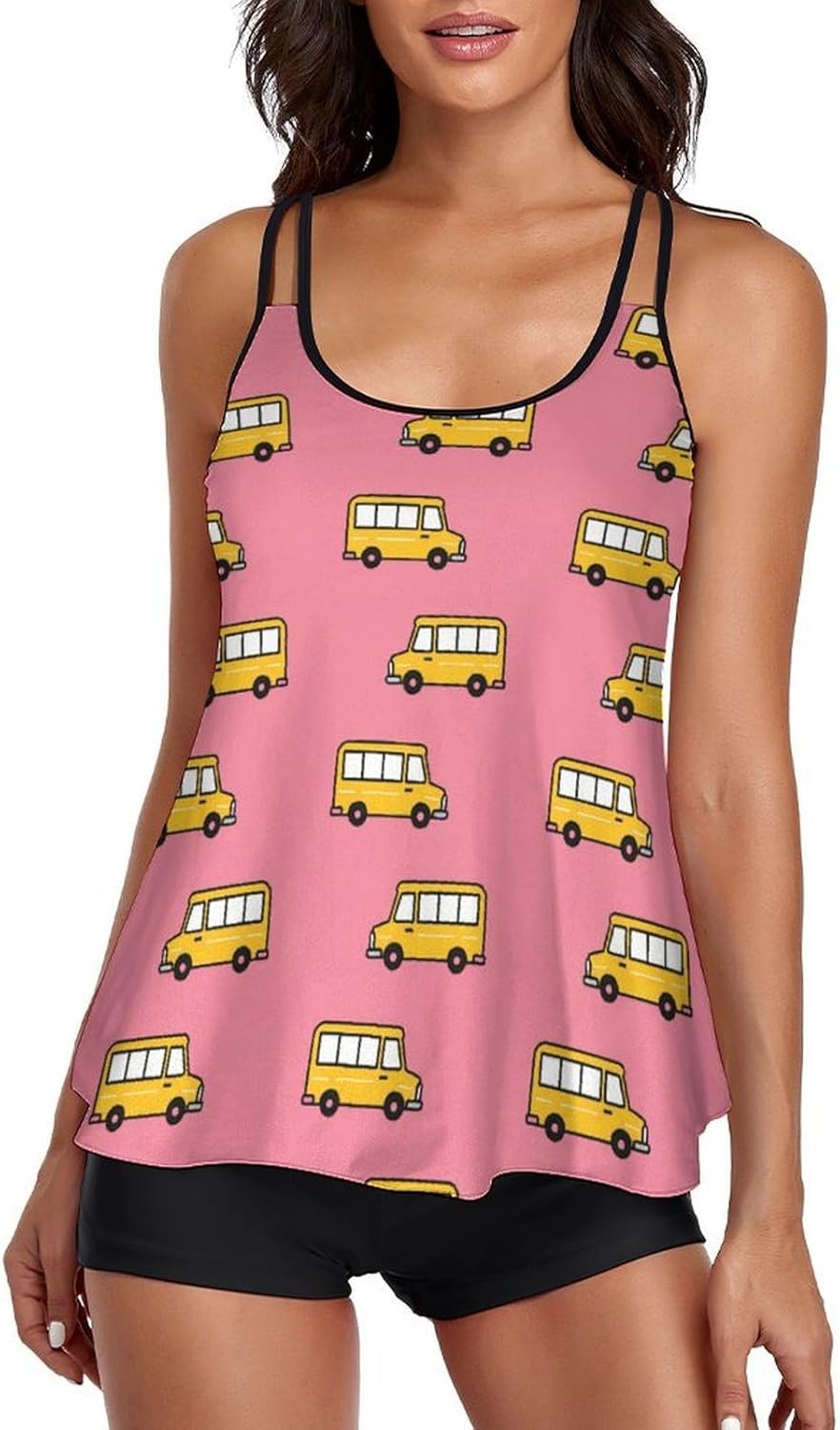 Women's Tummy Control Tankini Set, Loose Fit Tank Top with Shorts Modest Swimwear