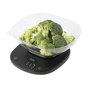 JATA HOGAR HBAL1709 Digital Kitchen Scales with 1 L Bowl, up to 5 kg, Tare Function, Overweight Indicator and Low Battery, Measures 17 x 21.5 x 8.5 cm