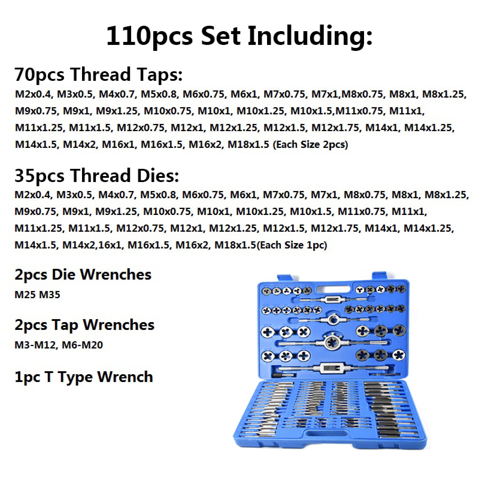 Juego de 110 machos y terrajas métricos, Juego de machos y terrajas de roscar, Juego de Llaves de machos y terrajas de roscar, Kit de Herramientas manuales para roscar