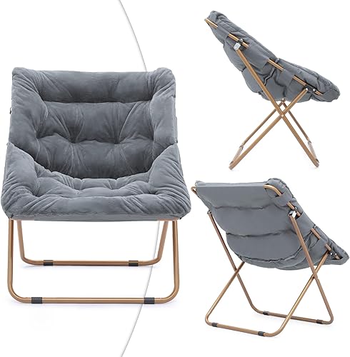 Miniatura 7 de Magshion Silla cuadrada plegable de gran tamaño con platillo de luna para adultos con reposapiés otomano, silla grande y acogedora para dormitorio,