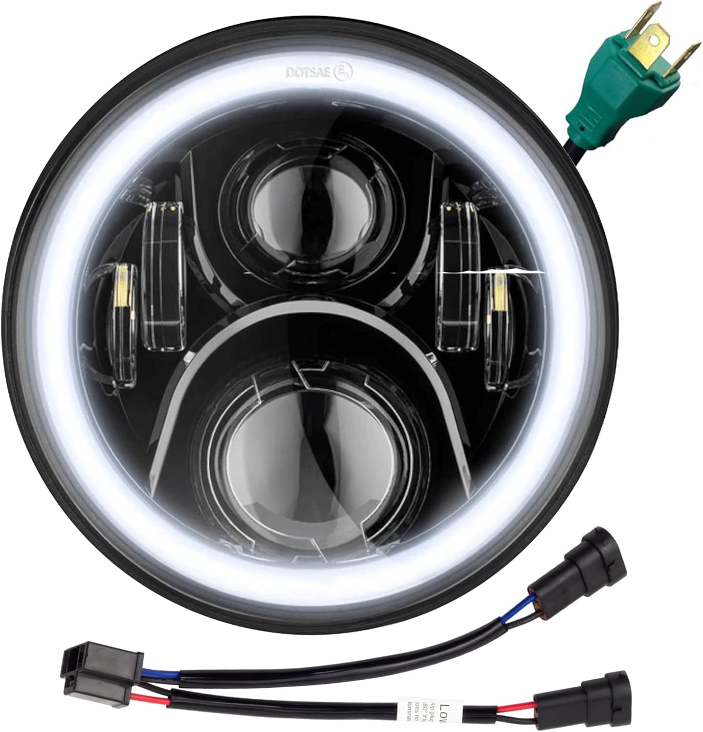 Eagle Lights 8700BG2HP-899 7" LED Headlight Kit with White Halo Ring for Harley Davidson Motorcycles - Generation II/Black Halo Kit/Add Dual Bulb Adapter Harness (899)