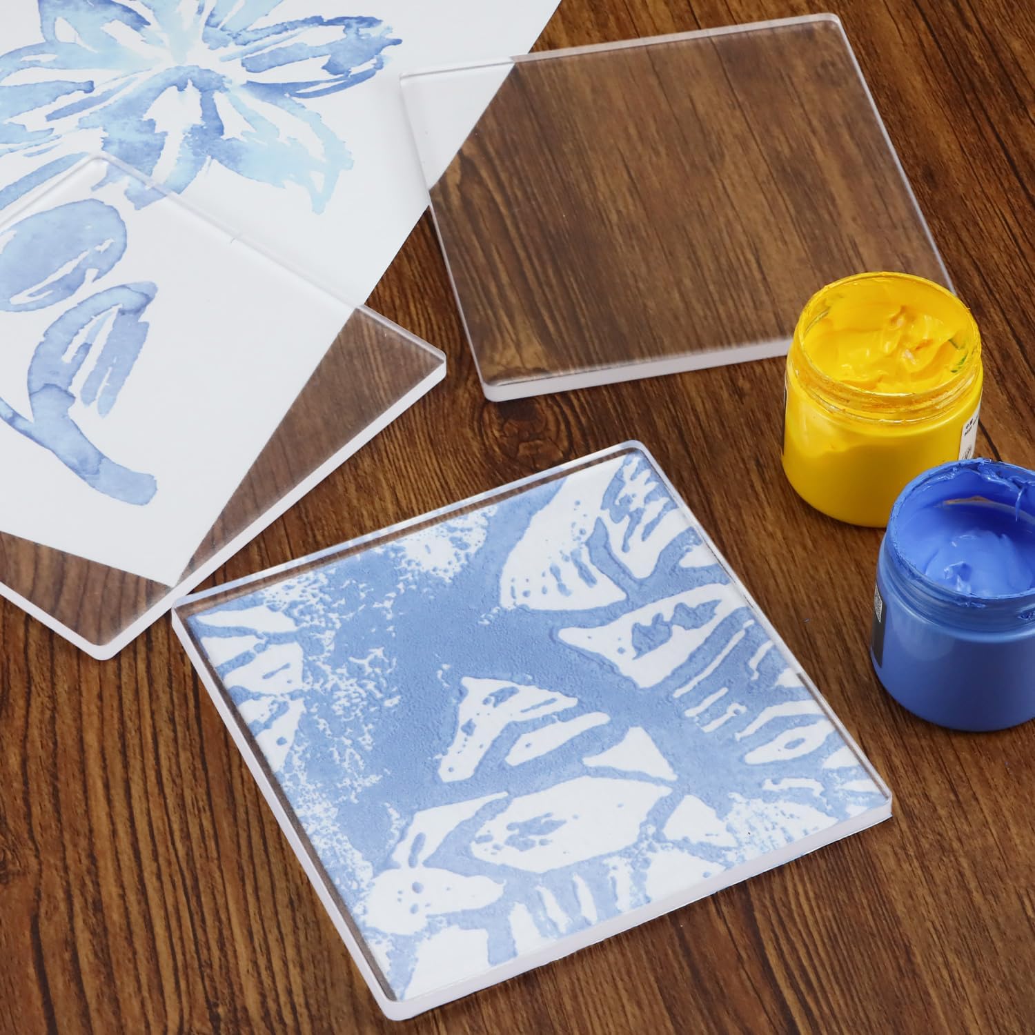 QWORK 6x6 Inch Gel Printing Plates 12 Pack, Reusable Monoprinting Plates for Acrylic Paint, Scrapbooking, Card Making, and Mixed Media Art, Printmaking Supplies