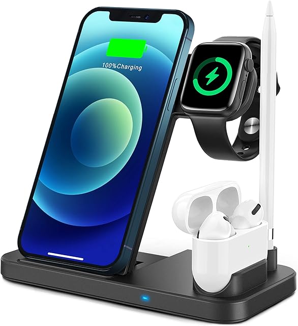 TEMINICE 4 in 1 Wireless Charger, Apple Watch & AirPods & Pencil Charging Dock Station, Nightstand Mode for iWatch Series 5/4/3/2/1, Fast Charging for iPhone 11/11 Pro Max/XR/XS Max/Xs/X/8/8P