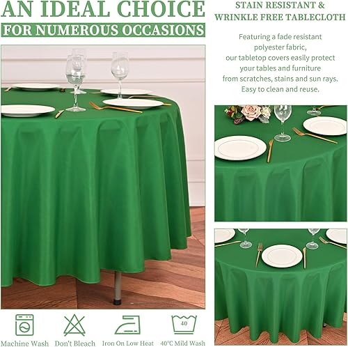 Miniatura 679 de Paquete de 8 manteles redondos blancos de 90 pulgadas, manteles redondos de poliéster lavables para mesa de tela decorativa resistente a