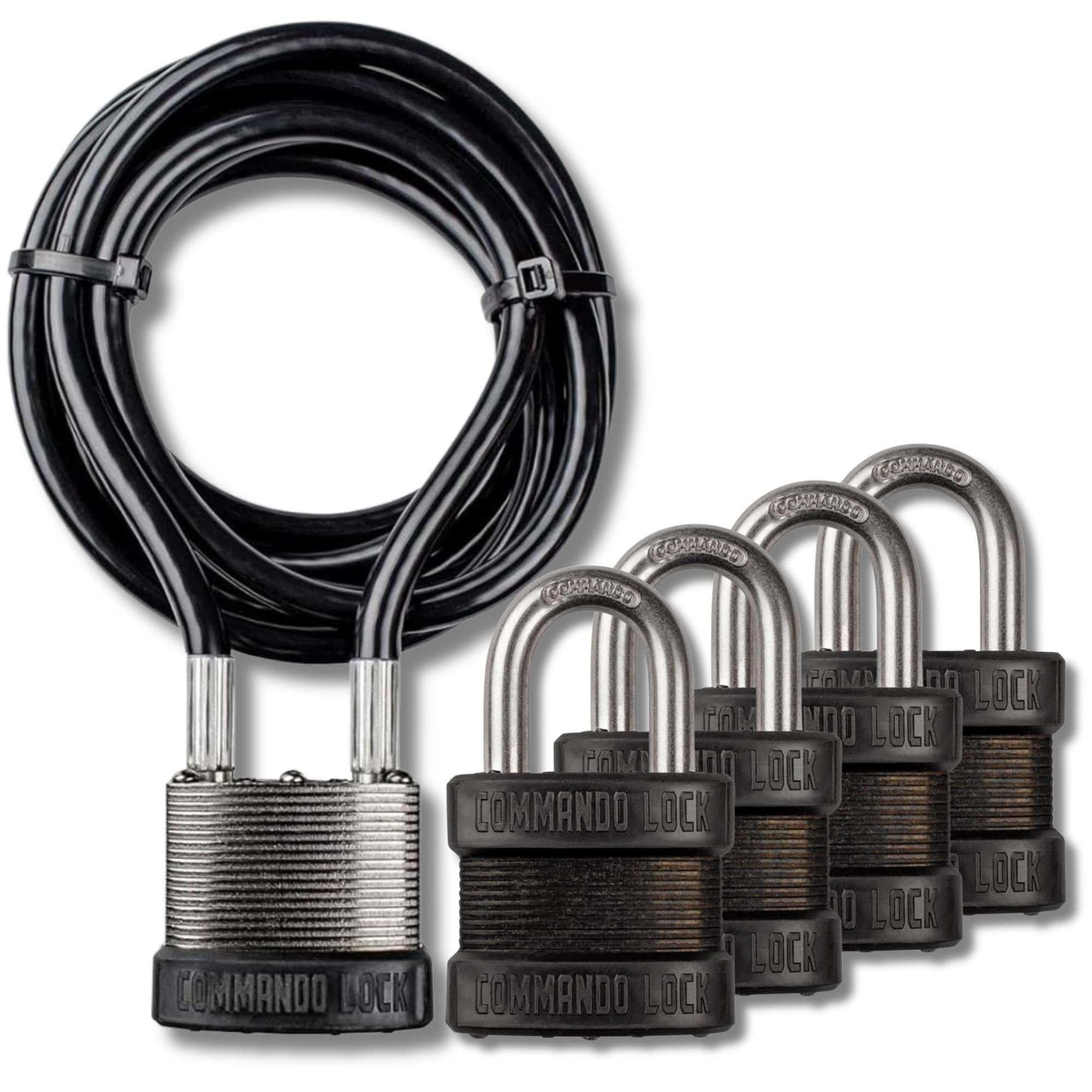 Commando LockUltimate Defense Kit - Heavy Duty Steel Cable & Blackout Padlocks - Comprehensive Security Solution