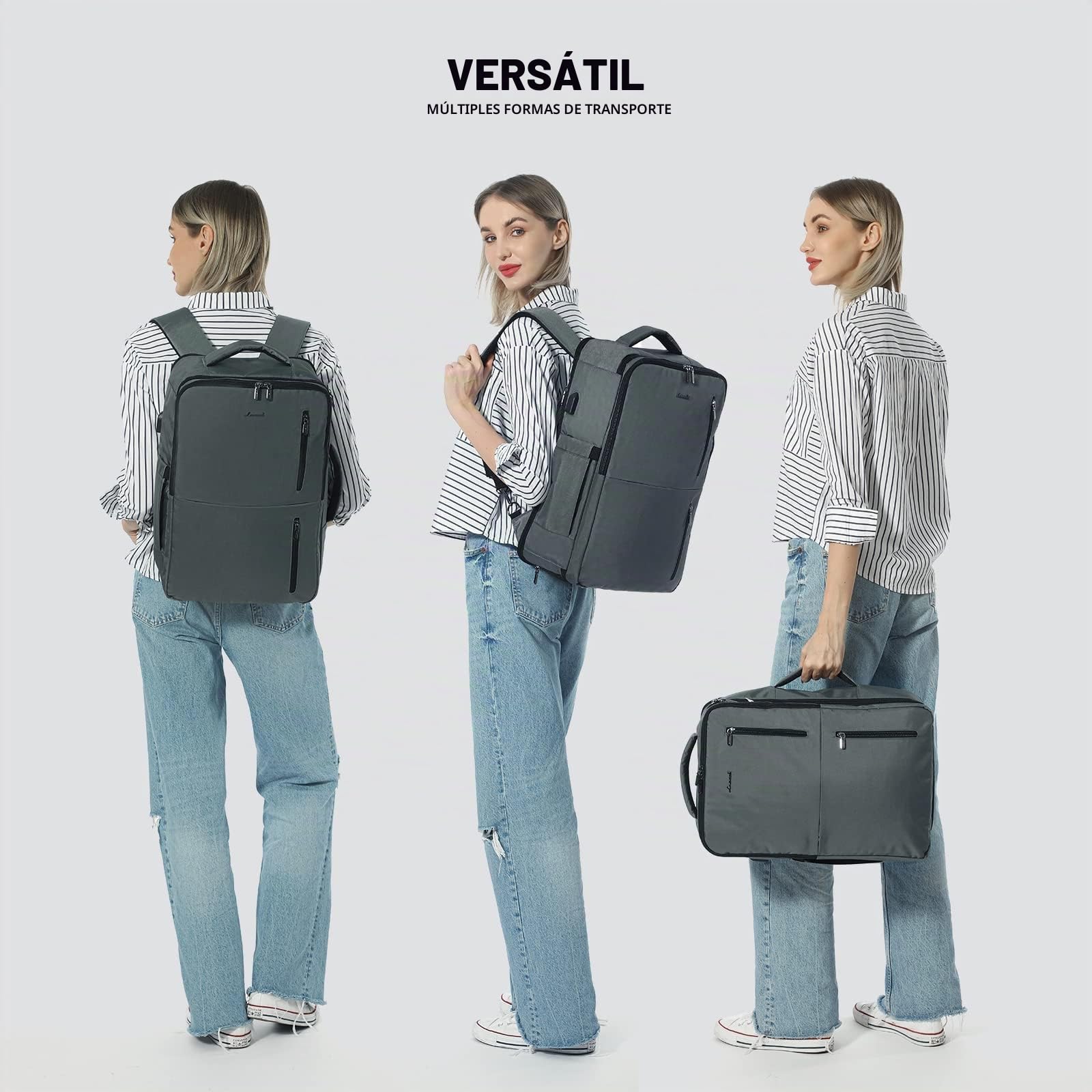 LOVEVOOK Mochila equipaje de mano, mochila de viaje extraíble ligera con compartimento para zapatos, mochila impermeable para portátil de 17 pulgadas, cabina máx. 55 x 40 x 20 cm, mochila para avión,