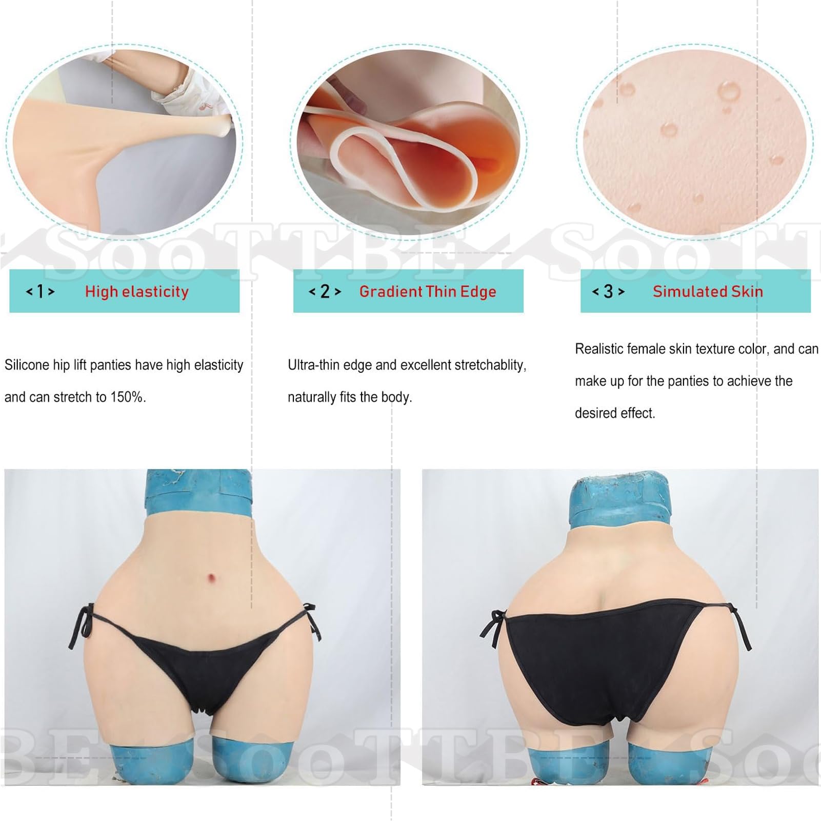 Vollsilikon-Verdickte HöSchen, Gepolsterte Push-Up-Boxershorts, HüFtlifting-Kontrollformer-UnterwäSche füR Frauen, Cosplay