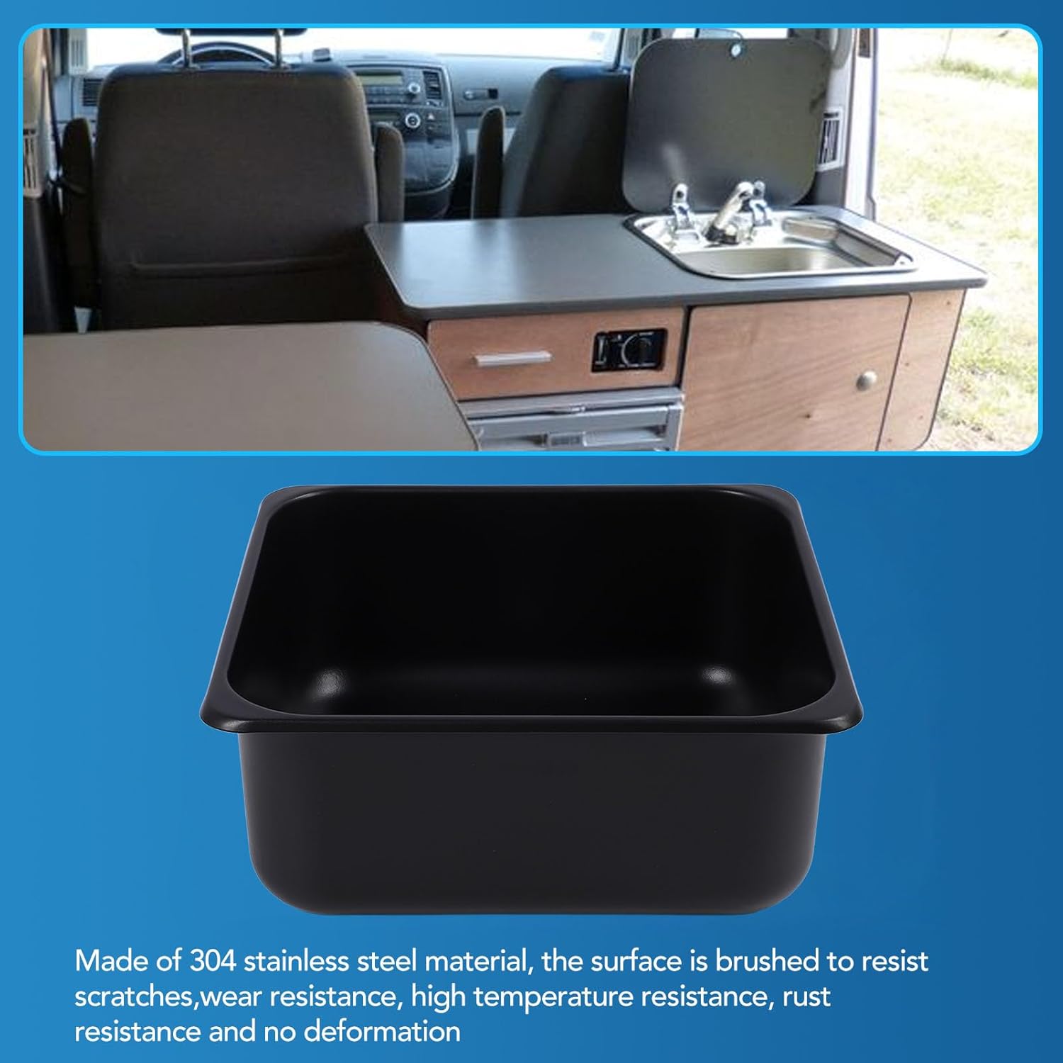 RV Kitchen Sink, 13.78x12.6x5.91in Rectangular Stainless Steel Sink for RV, 1.57in Outlet Large Capacity Sink Single Bowl Sink Bowl Basin Bar Sink for Kitchen, Workstation,