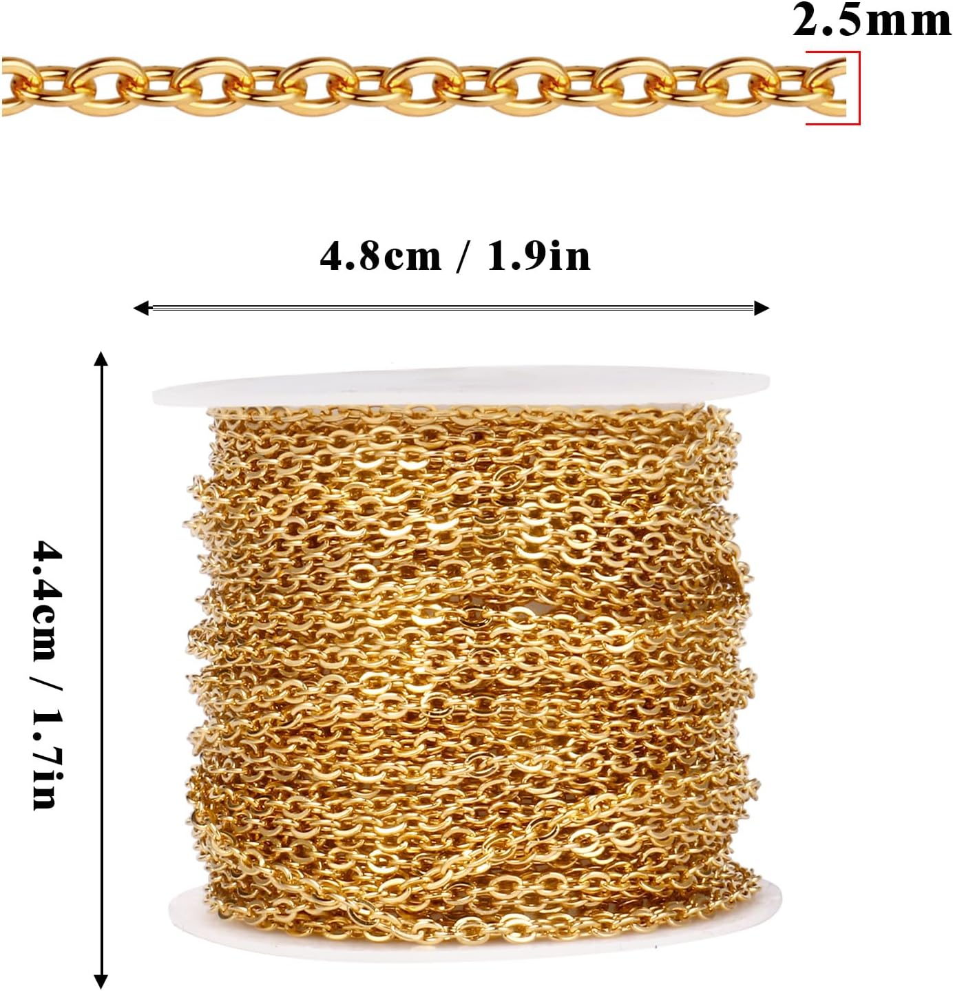 33 Feet 18K Gold PVD Plated Stainless Steel Cable Chain Bulk, 2.5mm 304 Stainless Steel Flat Cable Link Chains Roll Spool for Jewelry Making Necklace DIY Craft - Image 3