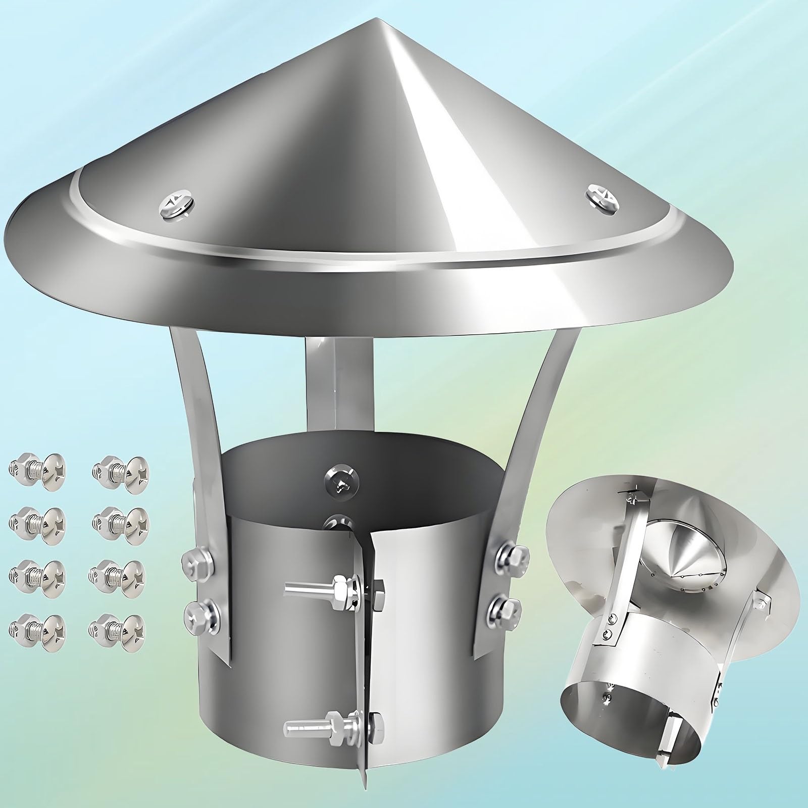 Chapeau de cheminée en acier inoxydable durable pour conduits de toit ronds