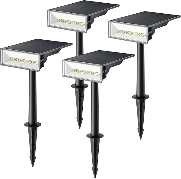 Consciot Solar Spot Lights Outdoor, 4 Pack, White, 600 Lumens, IP65 Waterproof, 6500K Daylight, Solar Landscape Lights for Yard Garden Tree House