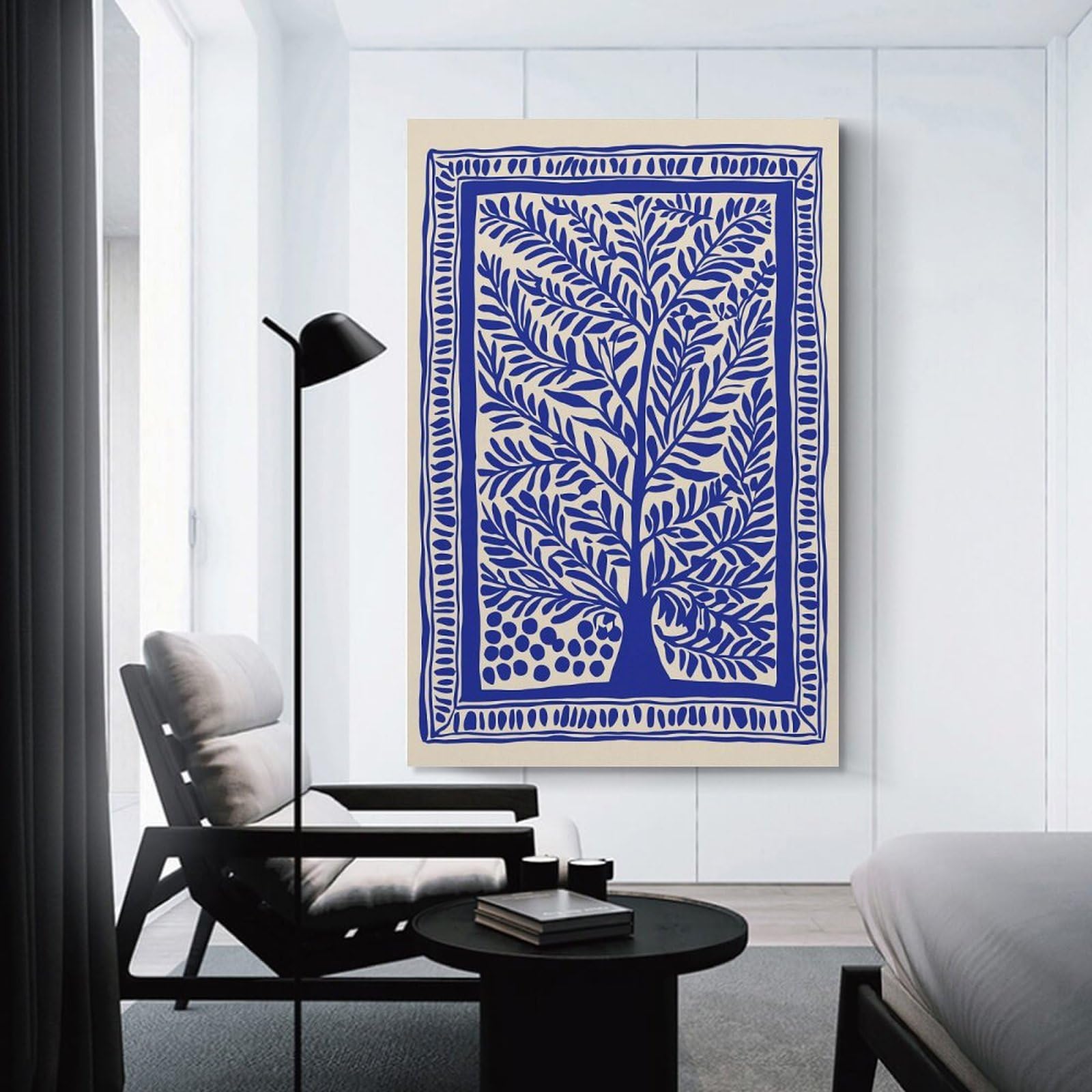 Junmoney Canvas Art Print Blue Tree of Life with Border, 20x30inch(50x75cm), for Small Homes, Bedrooms Or Open Spaces, A Simple Refresh for Blank Walls