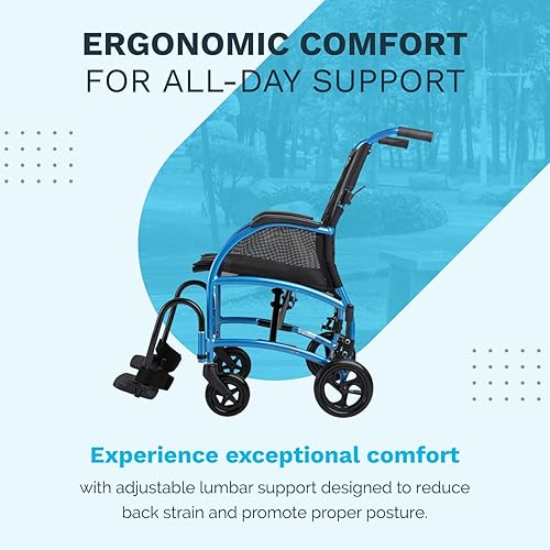 Miniatura 4 de Strongback Mobility Excursion Lightweight Foldable Transport Chair Ultra Lightweight Folding Wheelchair with Built-in Adjustable Lumbar Support