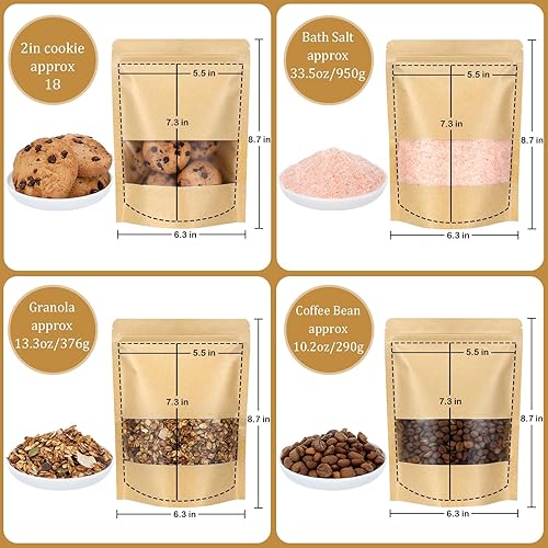 Miniatura 3 de Blisstime Stand Up Pouches, 50 Pack Kraft Paper Bags with Matte Window and Tear Notch Resealable Bags for Small Business Home Use (6.3 X 8.7 Inches)