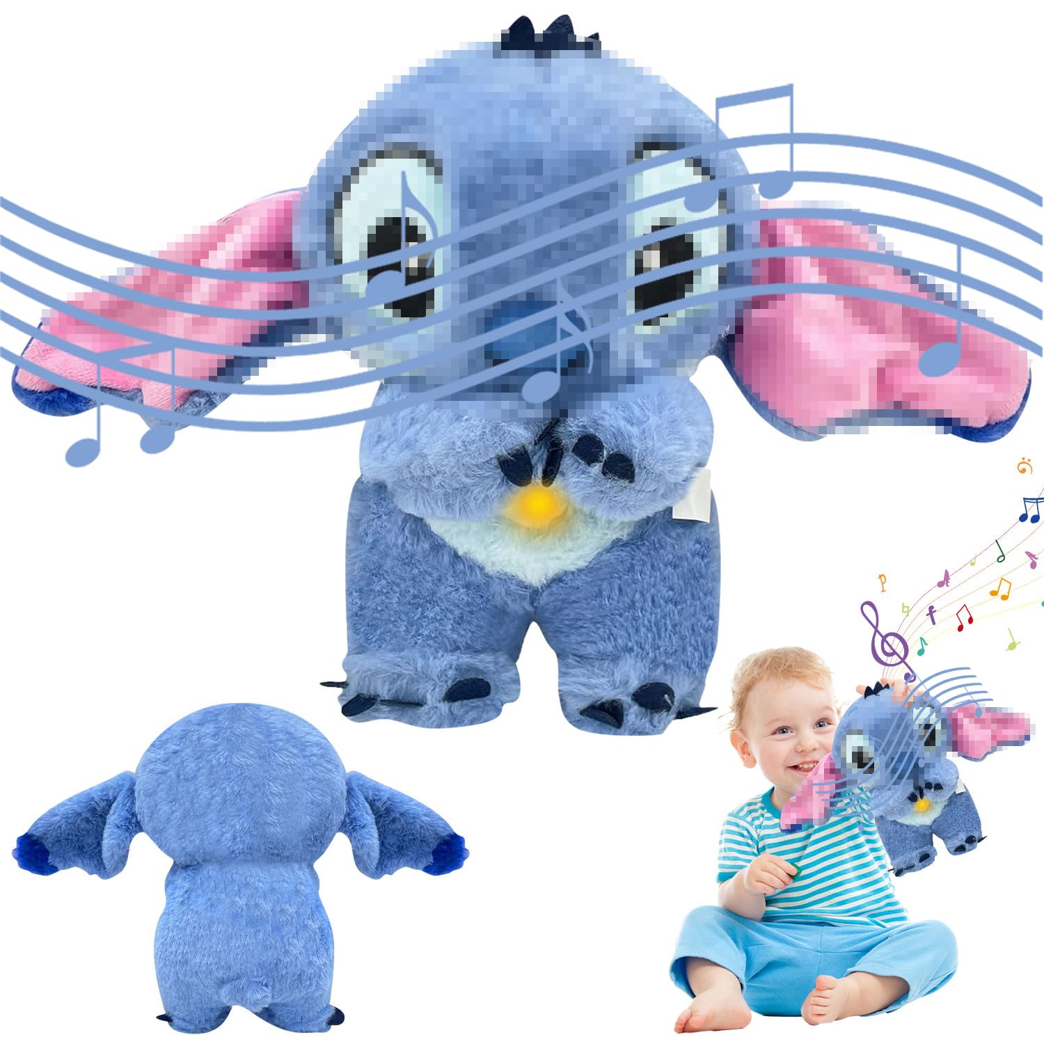WELLXUNK STI-TCH para Aliviar la Ansiedad, Peluche STI-TCH, STI-TCH Peluche Musical Bebe, STI-TCH Peluche Que Respira, STI-TCH Muñeca con Música Luces Y Movimientos, Regalo de Cumpleaños para Niños