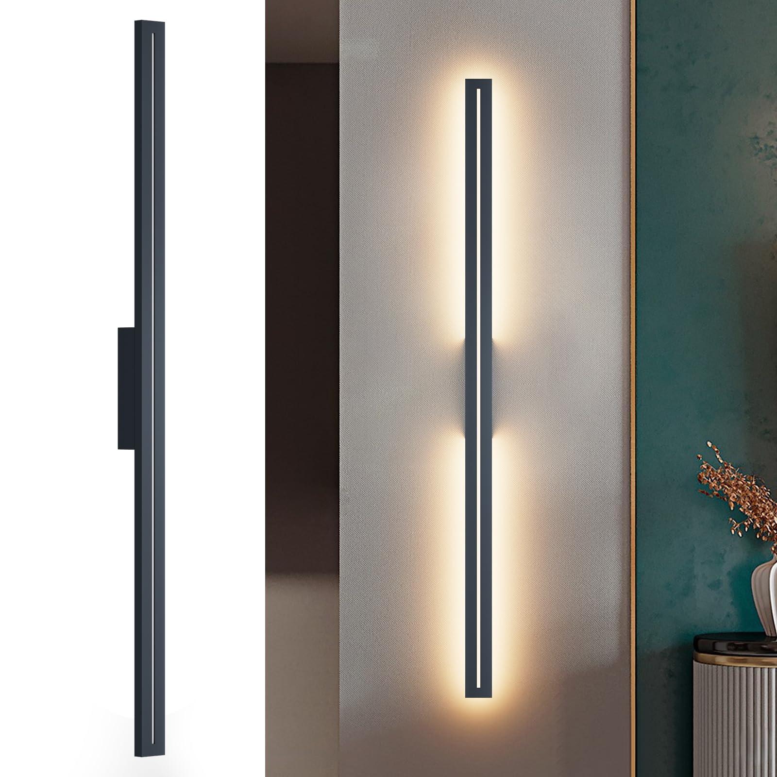 K-Bright Lampada da Parete Esterno/Interno LED 3000K Bianco Caldo IP54 Applique da Parete Esterno 120CM Moderno per Balcone Giardino Veranda Via Garage, Antracite