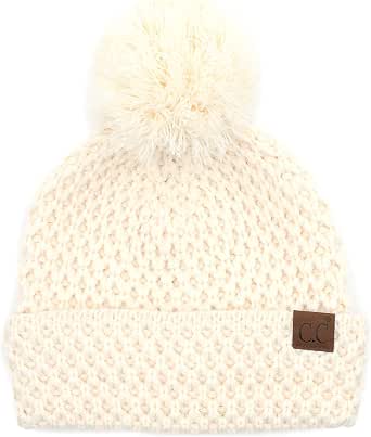 C.C Hatsandscarf Women's Slouchy Cable Knit Beanie With Pom Pom - Winter Hat (Red)