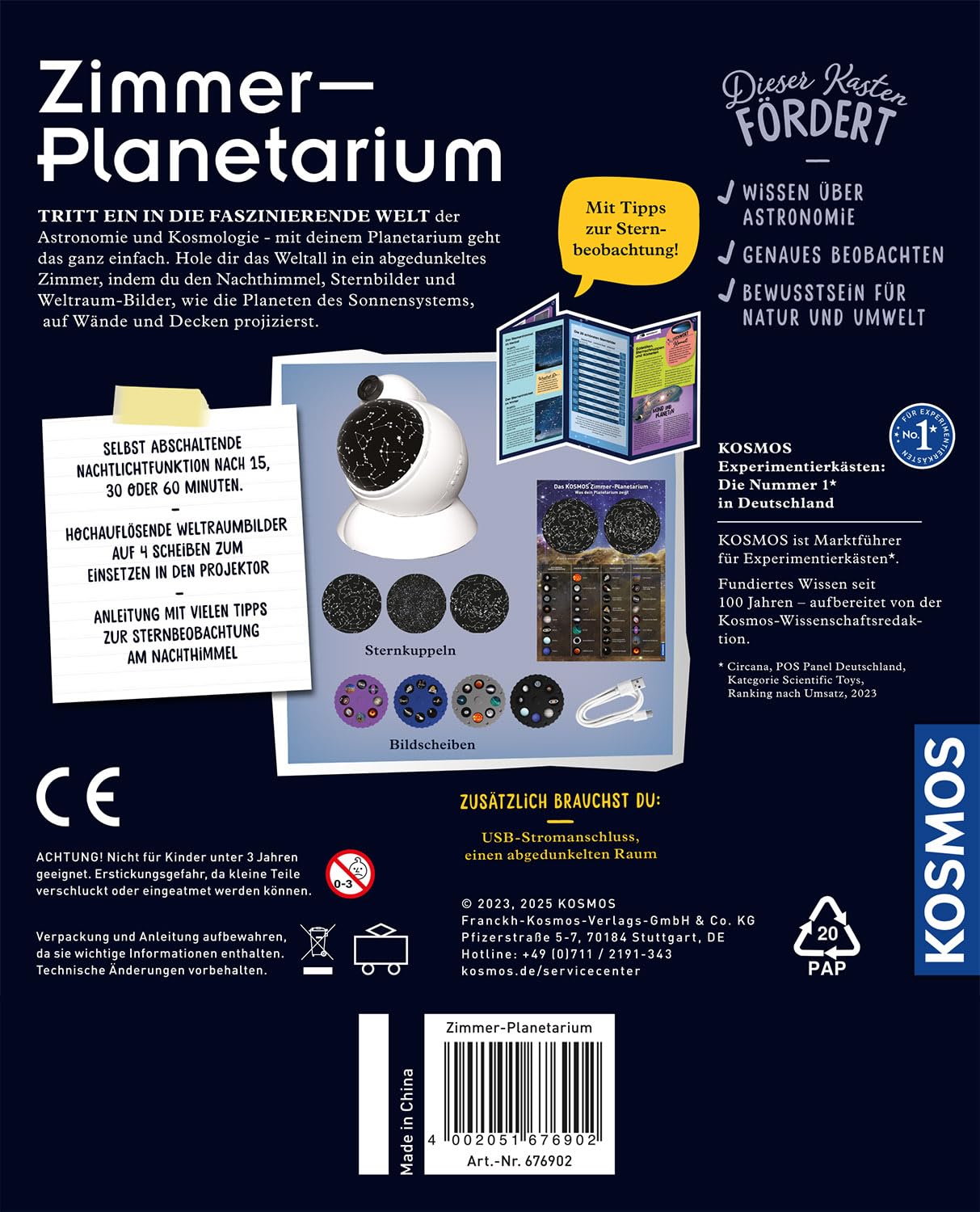 KOSMOS Zimmer Planetarium Projektor mit 2 auswechselbaren Sternkarten | Spannende Infos zum Sternenhimmel, Sonnensystem, Planeten, Astronomie für Kinder ab 8 Jahre
