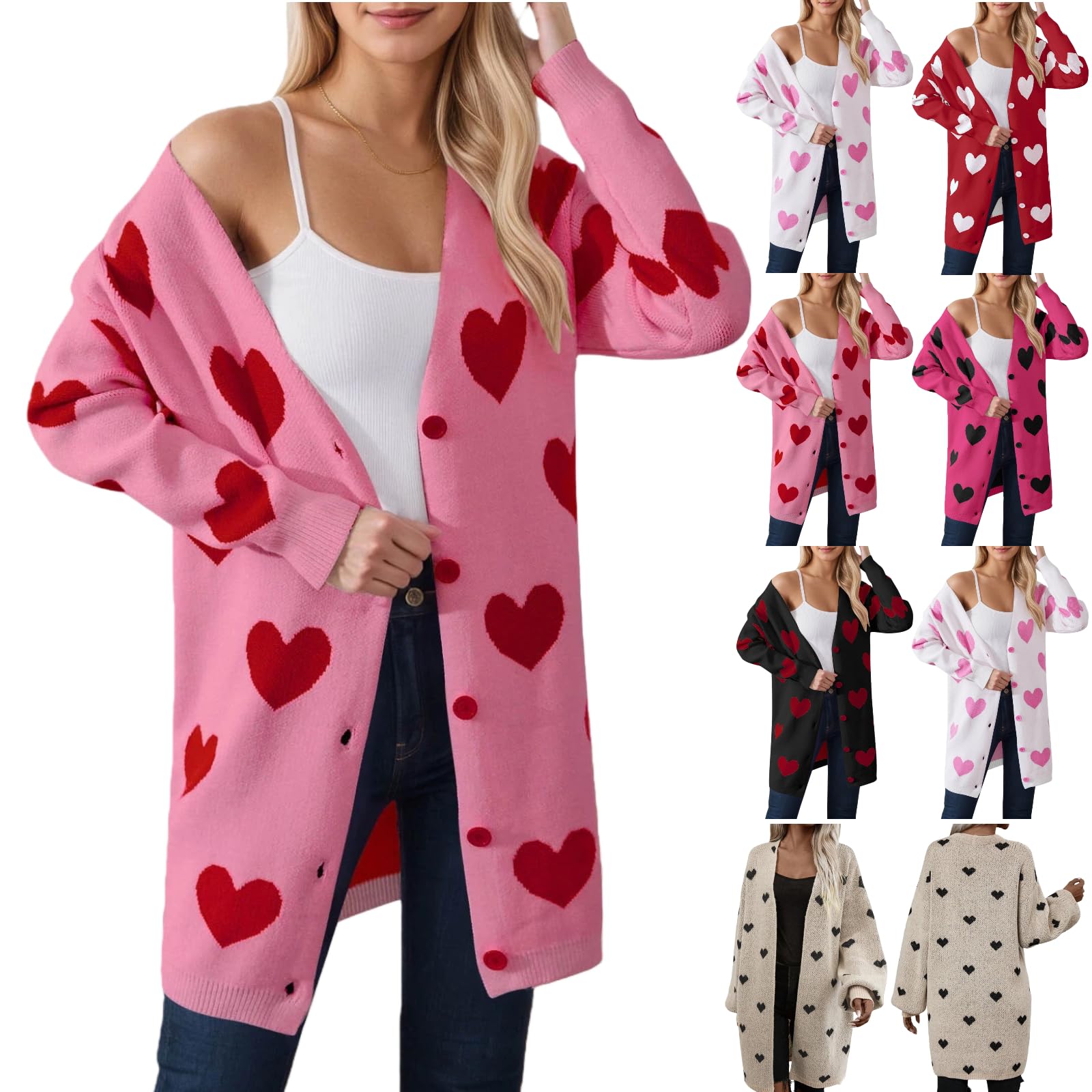 Heart Sweater For Women Mid-Length Valentines Open Front Cardigan Graphic Plus Size Casual Long Sleeve Knitted Outfits