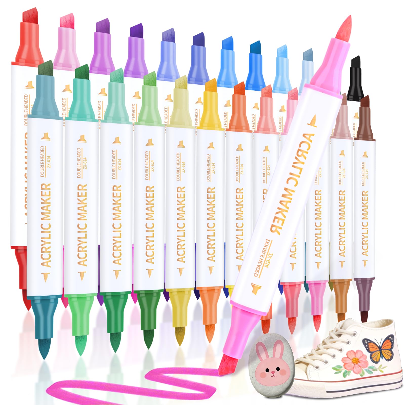 DUULEMANG 48 Colours 24 Packs Dual Tip Acrylic Paint Pens, Brush & Chisel Tips Coloring Drawing Markers, Art Supplies for Rock Painting, Christmas Decorations, Eggs, Wood, Glass