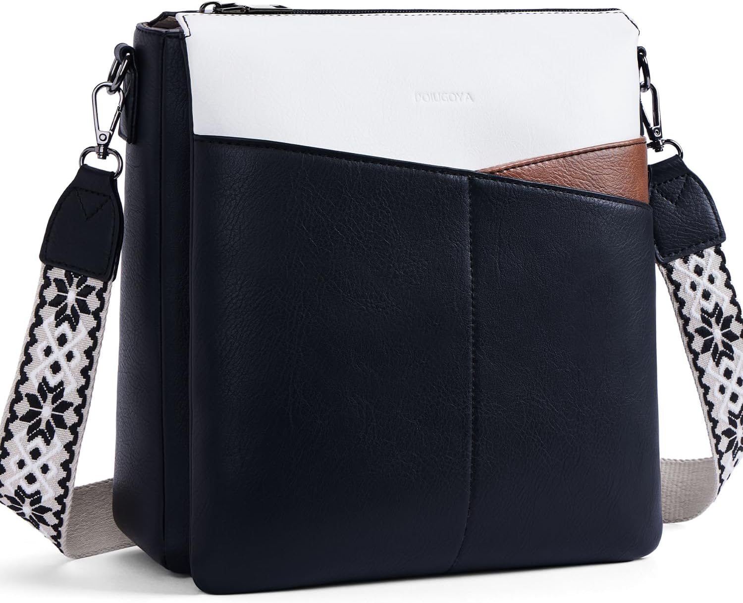 POIUGOYA Leather Crossbody Bags for Women,Medium Dual Main Pockets Crossbody Purse,Lightweight Shoulder Bag for Travel/Work