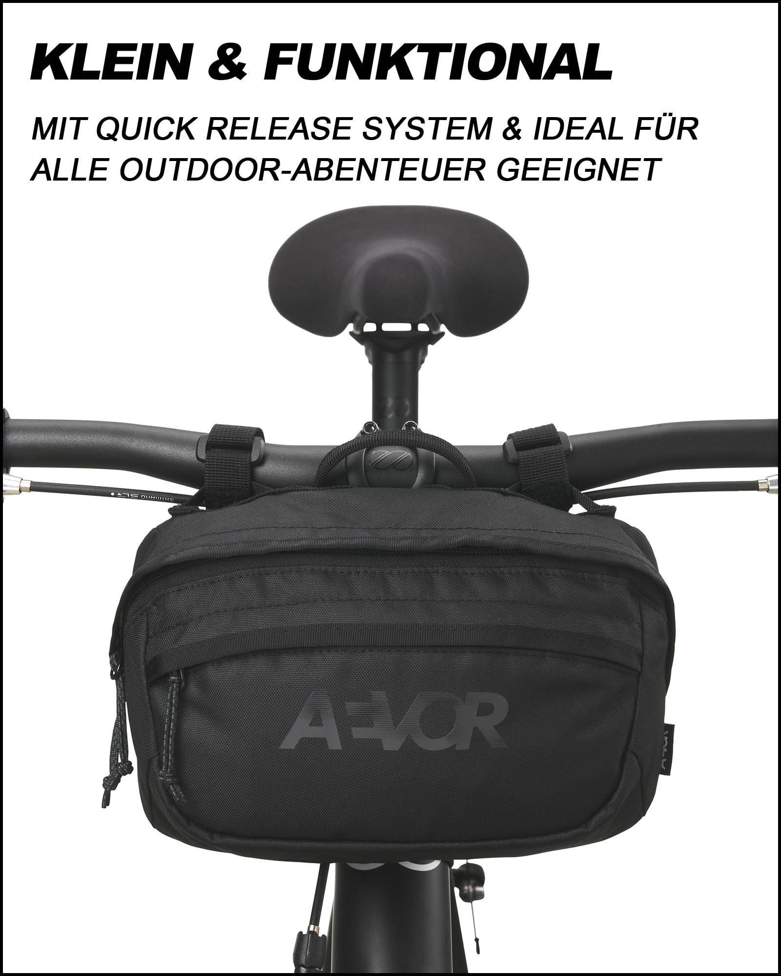 AEVOR Bar Bag Black Eclipse - Lenkertasche Fahrrad - Wasserabweisend - 3 L Volumen - 2 Innentaschen - Nachhaltiges Material - PFC-freie Imprägnierung