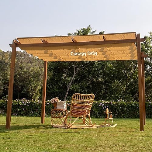 OLILAWN Pergola Shade Cover, 106'' X 135'' Outdoor Retractable Pergola with Sun-Protection, Durable Replacement Canopy for Garden Porch, Khaki
