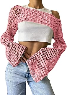 VAOYIU Crochet Crop Top with Long Sleeves